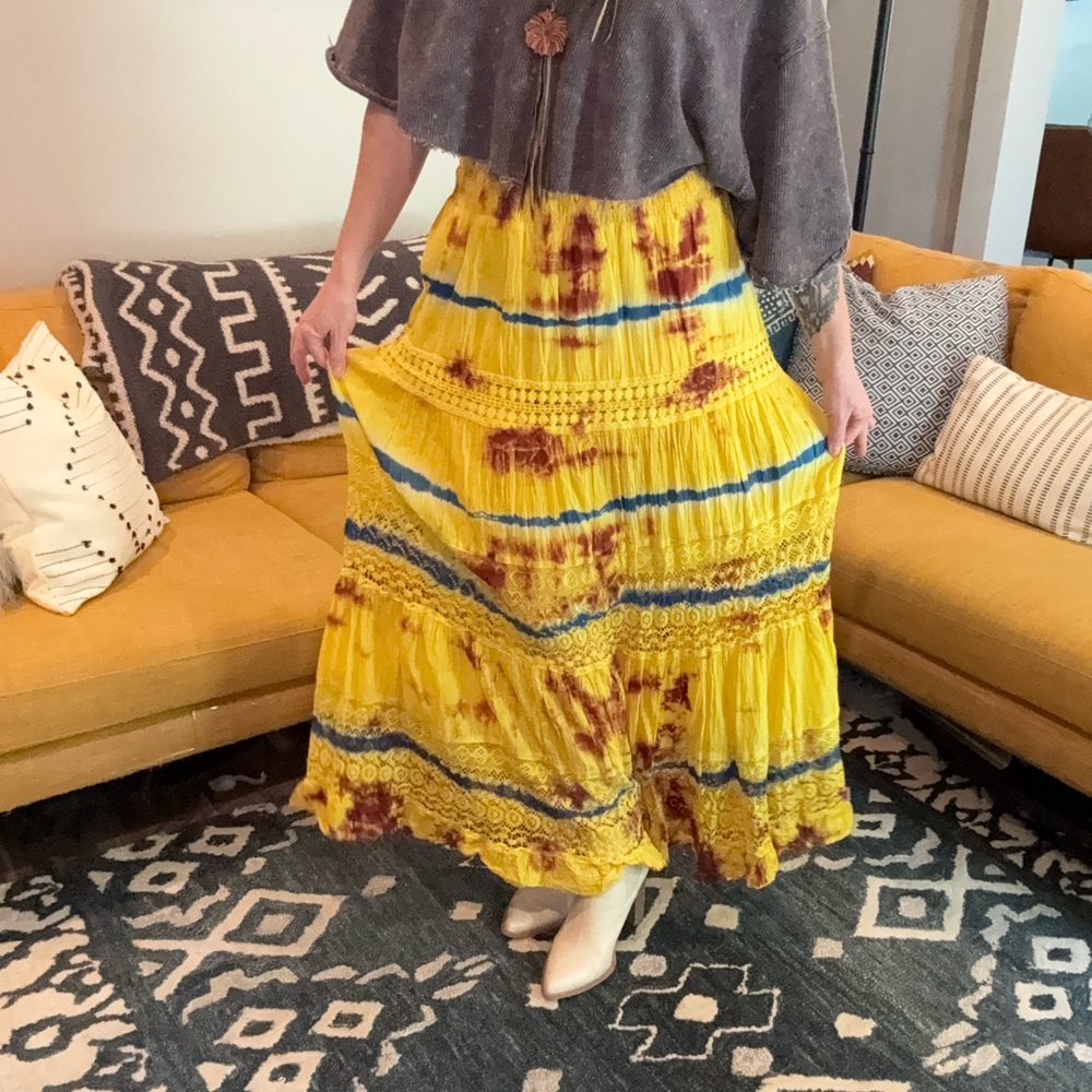 Yellow Tie-Dye Maxi Skirt by Earthbound
